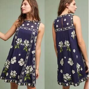 Anthropologie Maeve Embroidered Rosa Shift Navy embroidery